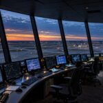 Torre de control aérea con los puestos vacíos durante la huelga de controladores
